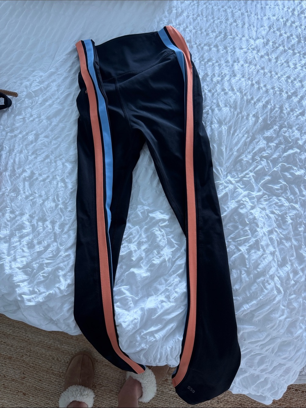Splits59 Black Leggings with Coral and Light Blue Side Stripes